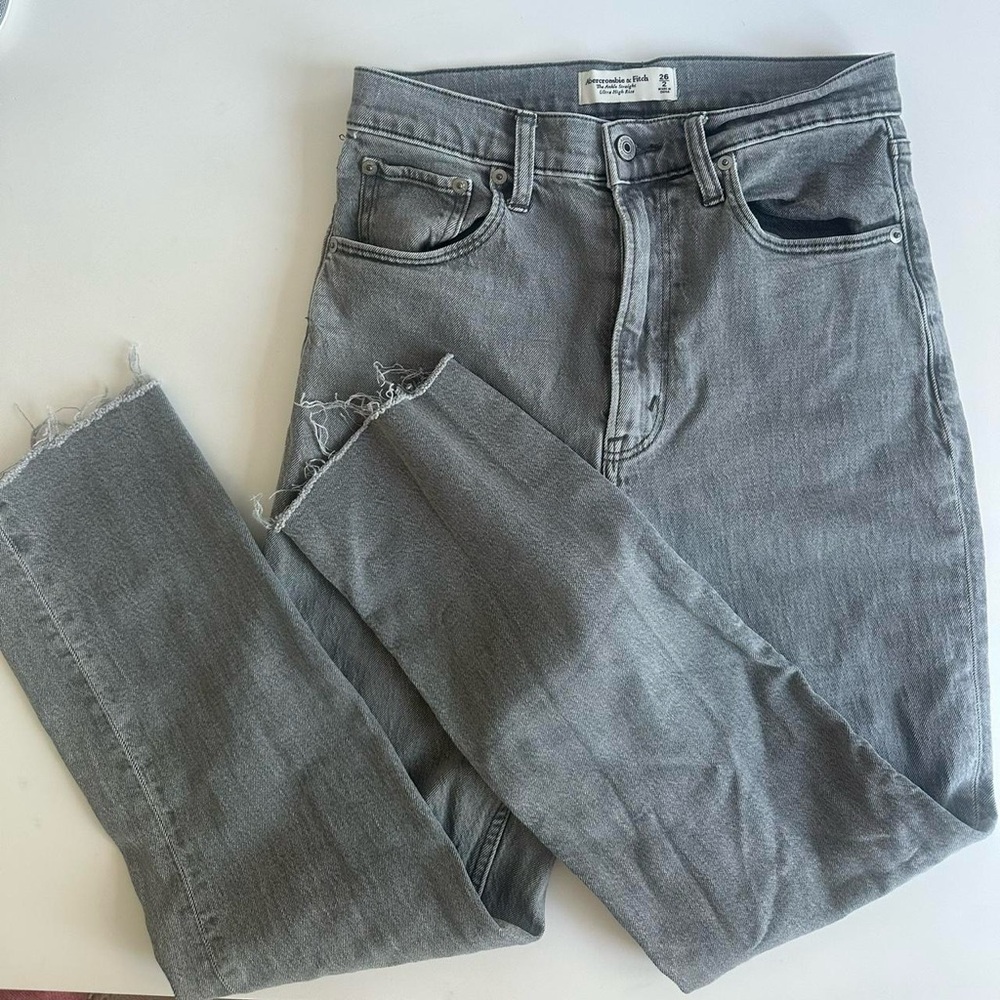 Abercrombie & Fitch Ultra High Rise Gray Raw Hem Straight Jeans